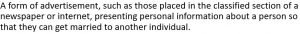 Matrimonial advertisement definition