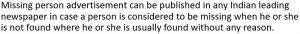 Missing person advertisement definition