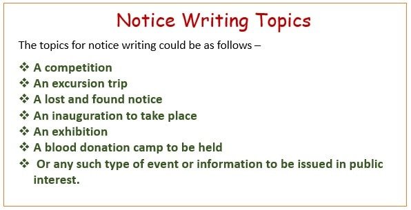 Notice writing Topics for class 6