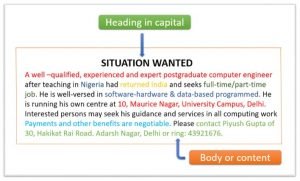 Situation wanted advertisement format