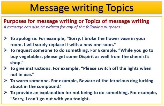 Message writing, message writing topics, purpose of message writing