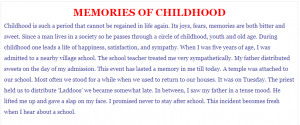 Process Writing on Memories of Childhood 150-200 Words
