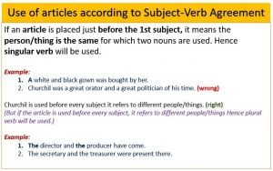 Use of article according to Subject Verb Agreement