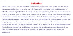 Write a paragraph on Pollution in about