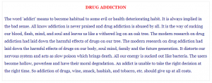 Write a short paragraph on Drug addiction