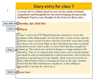 Diary entry for class 7