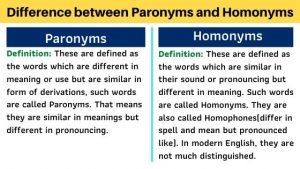Difference between Paronyms and Homonyms