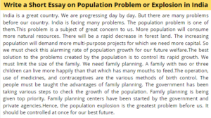 Short Essay on Population Problem or Explosion in India