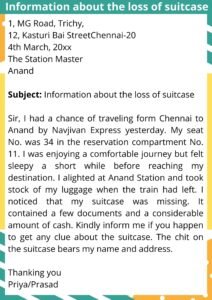 Information about the loss of a suitcase