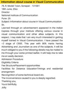 Letter on Information about course in Visual Communication