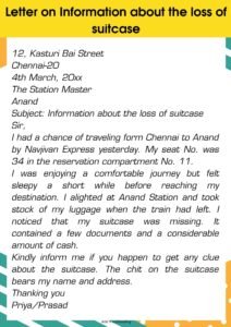 Letter on Information about the loss of suitcase