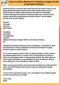 Allotment of Upper Berths to the Senior Citizens