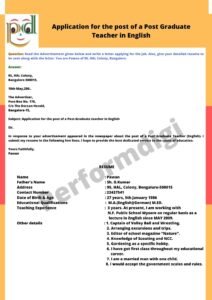 Application for the post of a Post Graduate Teacher in English