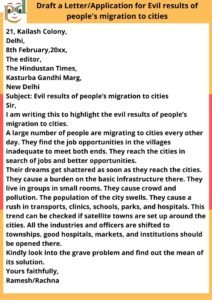 Draft a Letter for Evil results of people's migration to cities
