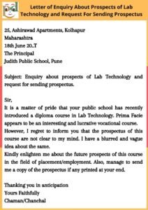 Enquiry about prospects of Lab Technology and request for sending prospectus