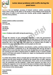 Letter about problems with traffic during the peak hours