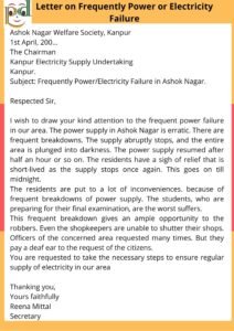 Letter on Frequently Power or Electricity Failure