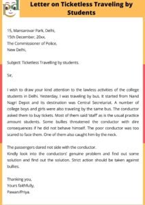 Letter on Ticketless Travelling by students