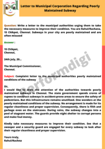 Letter to Municipal Corporation Regarding Poorly Maintained Subway