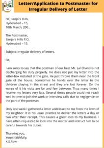 Letter to Postmaster for Irregular Delivery of Letter