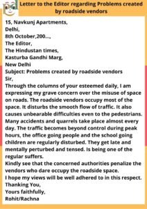 Letter to the Editor regarding Problems created by roadside vendors