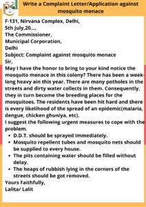 Write a Complaint Letter against mosquito menace