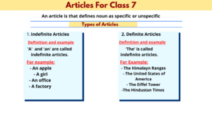Articles for class 7th, definition of articles for class 7th, examples of articles, types of articles, assignment for articles for class 7th, use of definite articles, example of indefinite articles, exercise of articles for class 7th, uses of definite articles, exercise for articles, Worksheet for articles class 7th