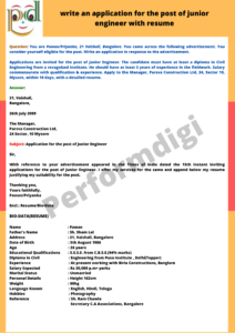 write an application for the post of junior engineer with resume