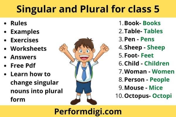 Singular and Plural for class 5, Examples, Worksheets, Pdf,