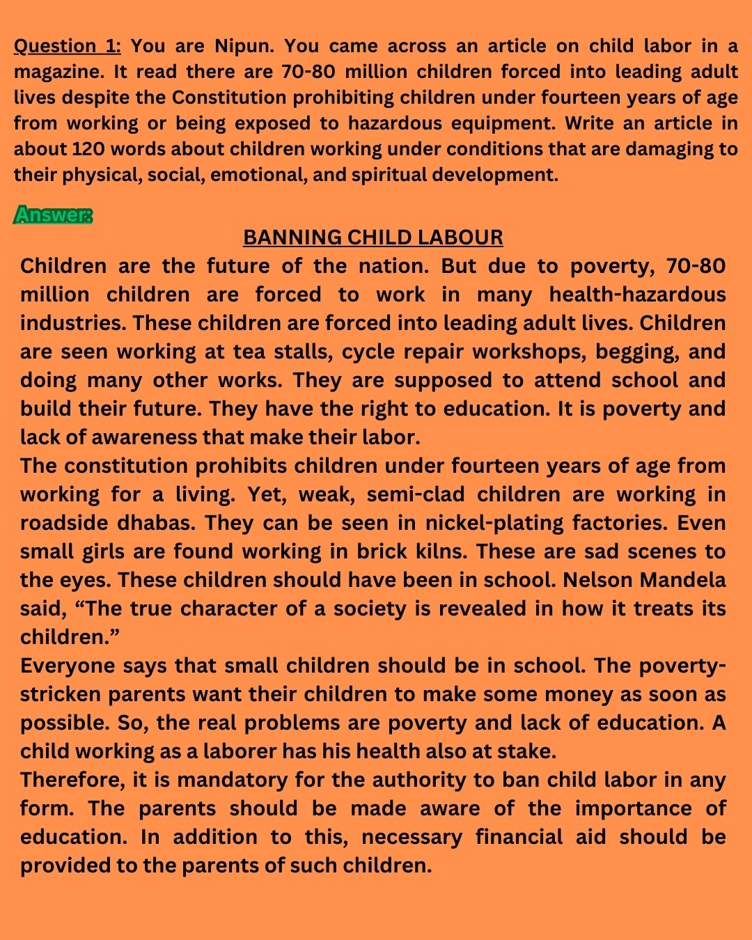 Article writing on banning child labour