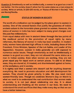 Article writing on status of women in society